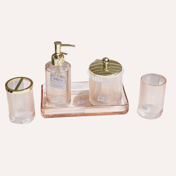 Apothecary Home Bathroom 5 Pc Colored Glass Accessory Collection Peachy Gold - Picture 2 of 16